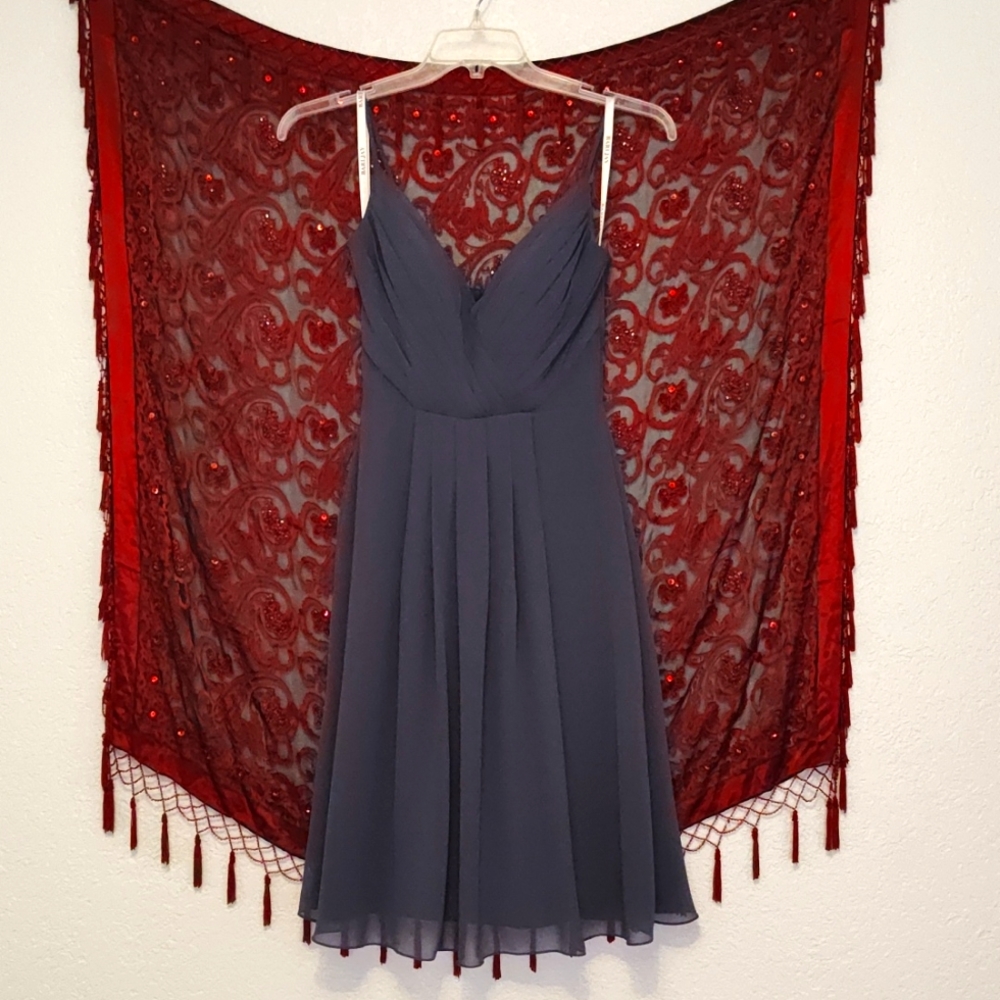 Bari Jay Gray Chiffon Spaghetti Strap Dress